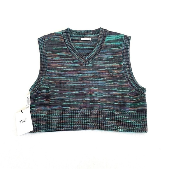 Aritzia TNA Cropped Cotton Multicolour Sweater Vest - Picture 4 of 9